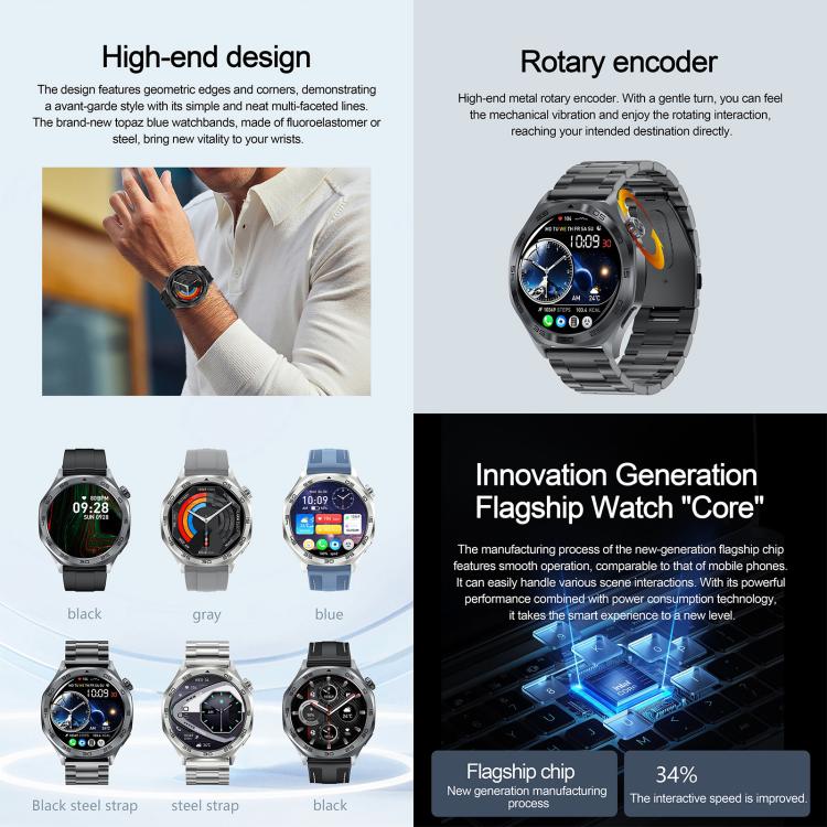 Smartwatch AK83 con chiamate Bluetooth, supporto per il monitoraggio della pressione sanguigna, della frequenza cardiaca e della salute durante l'attività sportiva.