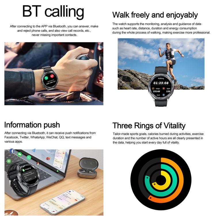 Smartwatch AK83 con chiamate Bluetooth, supporto per il monitoraggio della pressione sanguigna, della frequenza cardiaca e della salute durante l'attività sportiva.