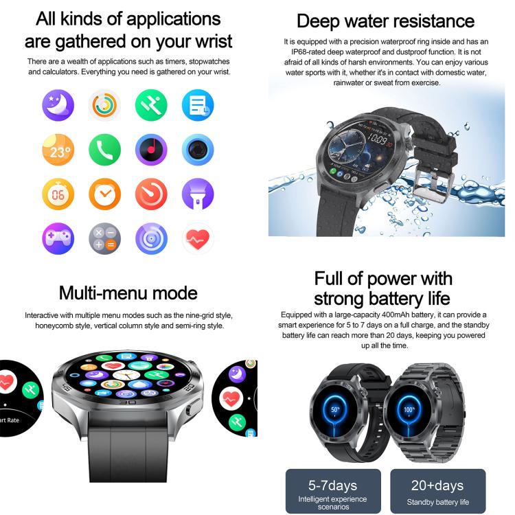 Smartwatch AK83 con chiamate Bluetooth, supporto per il monitoraggio della pressione sanguigna, della frequenza cardiaca e della salute durante l'attività sportiva.