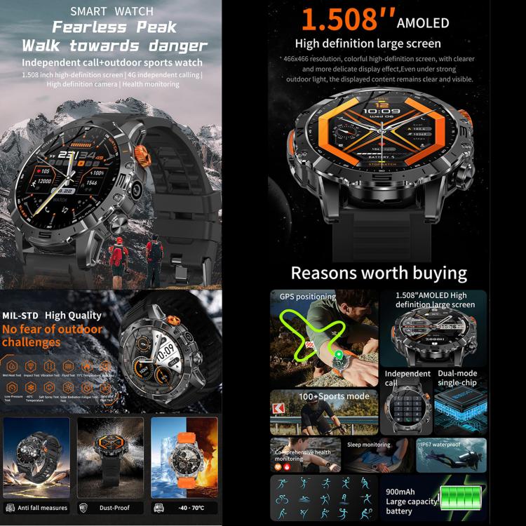Smartwatch BH11 4G LTE con Android 8.1, 2GB+16GB, processore Unisoc 8541 Quad Core, supporto per frequenza cardiaca e ossigenazione del sangue.