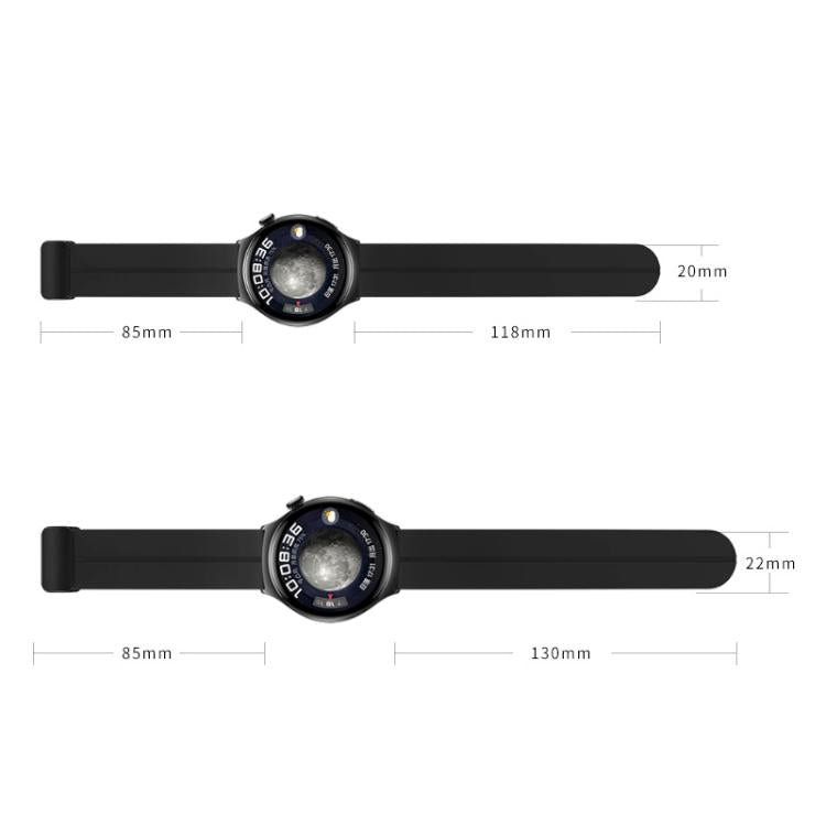 Cinturino per orologio in silicone nero con fibbia pieghevole e scanalatura piatta xDfind, 20mm, 22mm