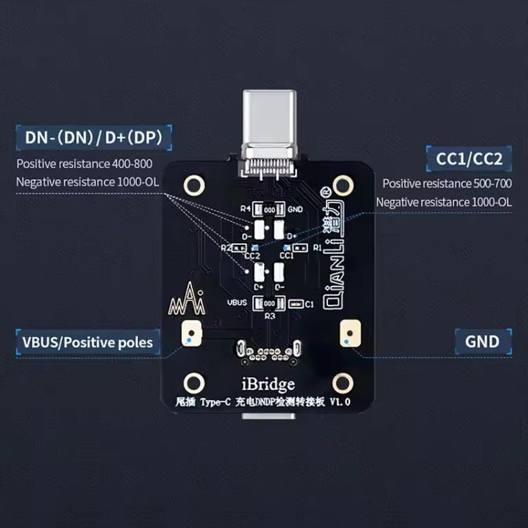 Scheda epitassiale di ricarica con connettore posteriore QianLi iBridge e rilevamento DNDP., Type-C, 8 Pin