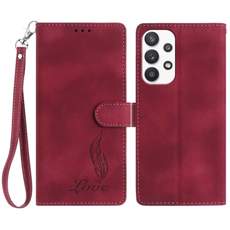 Custodia per telefono in similpelle con effetto piuma goffrato, piacevole al tatto., For Samsung Galaxy A73, For Samsung Galaxy A03 Core, For Samsung Galaxy A33 5G