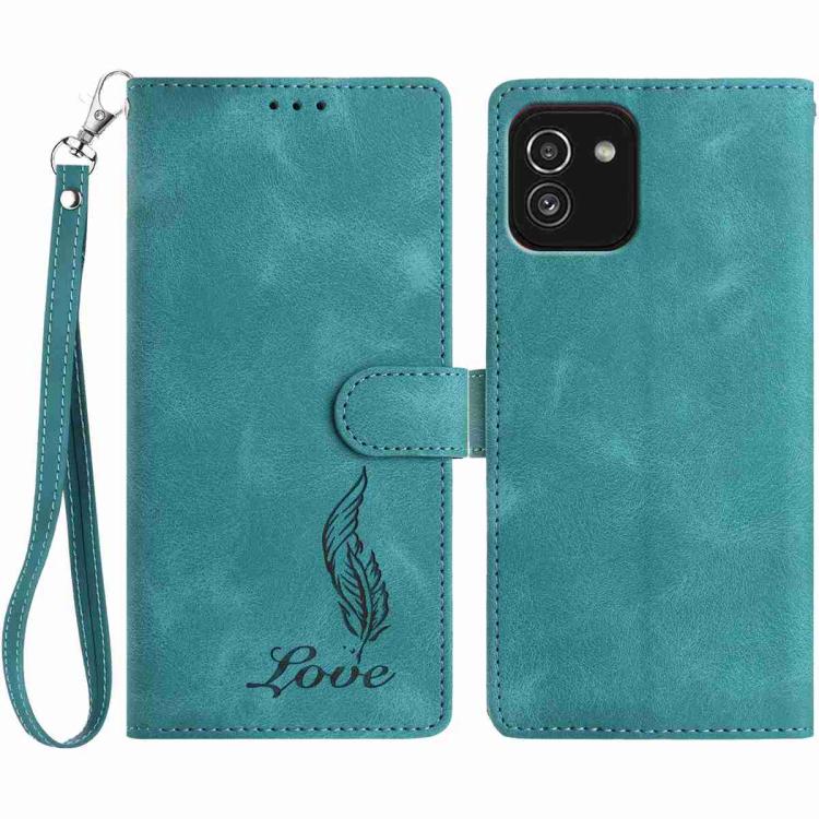 Custodia per telefono in similpelle con effetto piuma goffrato, piacevole al tatto., For Samsung Galaxy A03, For Samsung Galaxy A13 4G, For Samsung Galaxy A22 4G