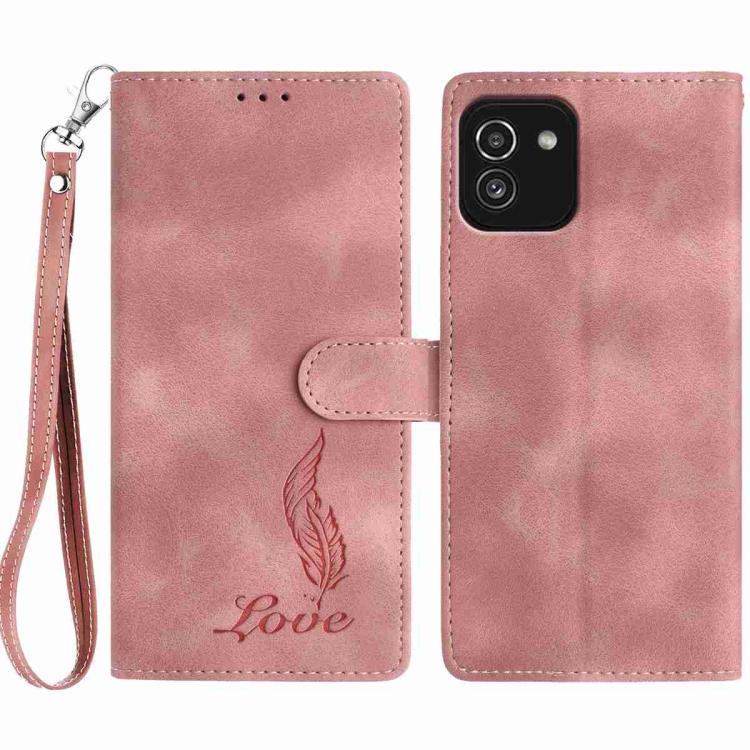 Custodia per telefono in similpelle con effetto piuma goffrato, piacevole al tatto., For Samsung Galaxy A03, For Samsung Galaxy A13 4G, For Samsung Galaxy A22 4G