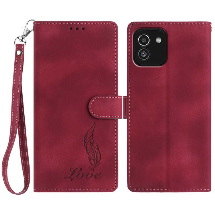 Custodia per telefono in similpelle con effetto piuma goffrato, piacevole al tatto., For Samsung Galaxy A03, For Samsung Galaxy A13 4G, For Samsung Galaxy A22 4G