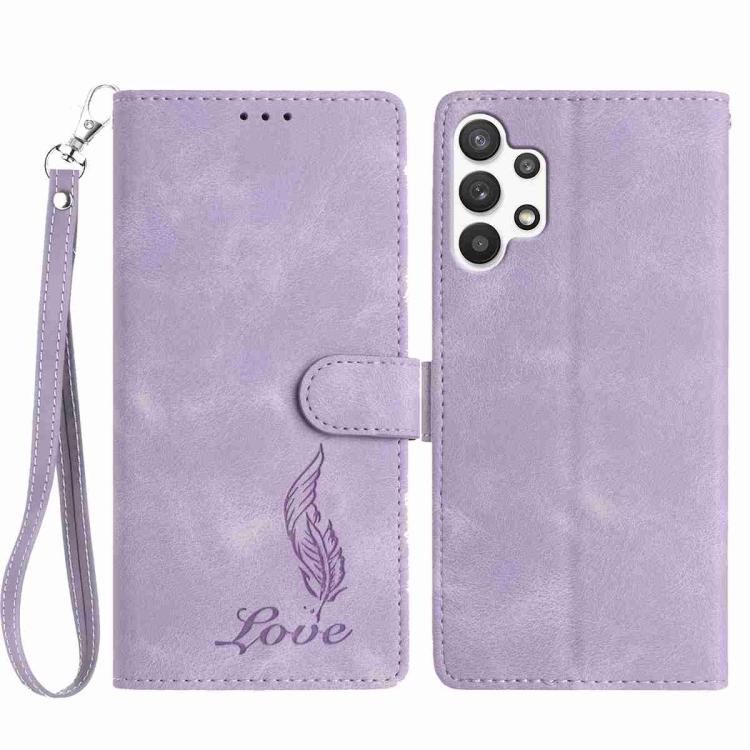 Custodia per telefono in similpelle con effetto piuma goffrato, piacevole al tatto., For Samsung Galaxy A22 5G, For Samsung Galaxy A32 4G, For Samsung Galaxy A72