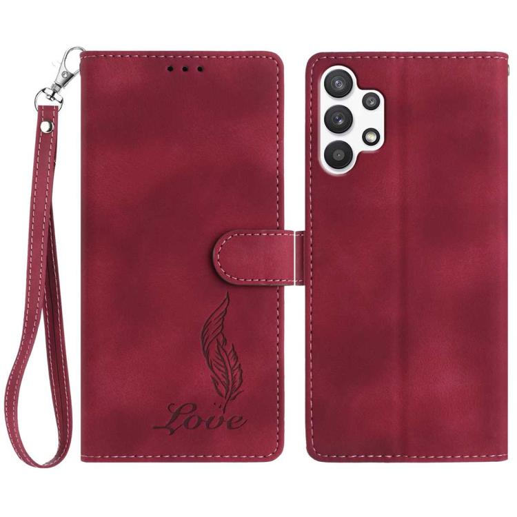Custodia per telefono in similpelle con effetto piuma goffrato, piacevole al tatto., For Samsung Galaxy A22 5G, For Samsung Galaxy A32 4G, For Samsung Galaxy A72