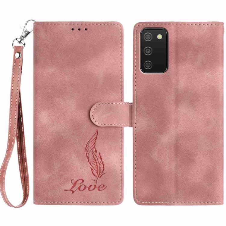 Custodia per telefono in similpelle con effetto piuma goffrato, piacevole al tatto., For Samsung Galaxy A02s