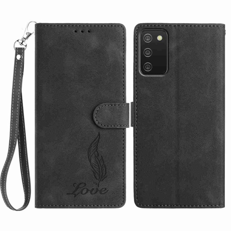 Custodia per telefono in similpelle con effetto piuma goffrato, piacevole al tatto., For Samsung Galaxy A02s