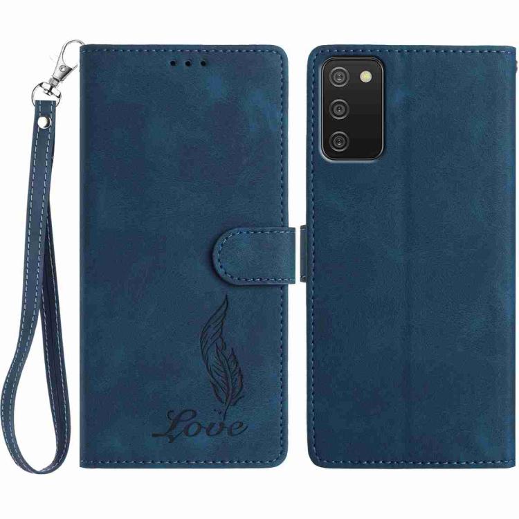 Custodia per telefono in similpelle con effetto piuma goffrato, piacevole al tatto., For Samsung Galaxy A02s