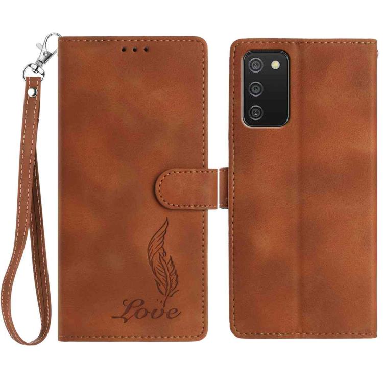 Custodia per telefono in similpelle con effetto piuma goffrato, piacevole al tatto., For Samsung Galaxy A02s