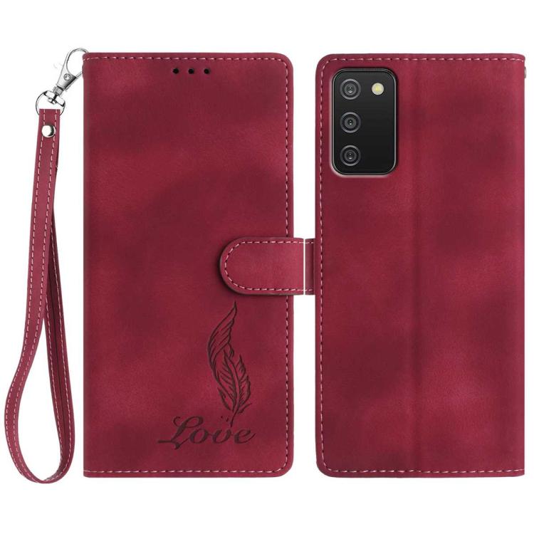 Custodia per telefono in similpelle con effetto piuma goffrato, piacevole al tatto., For Samsung Galaxy A02s