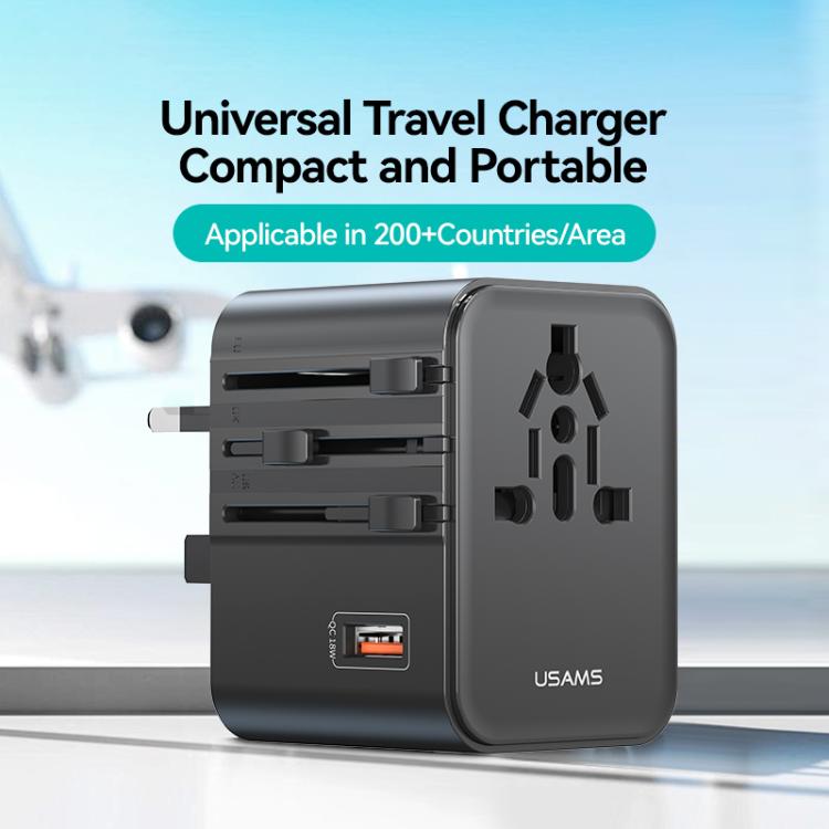 USAMS CC309 25W Dual Type-C and USB-A Ports Universal Travel Charger, CC309