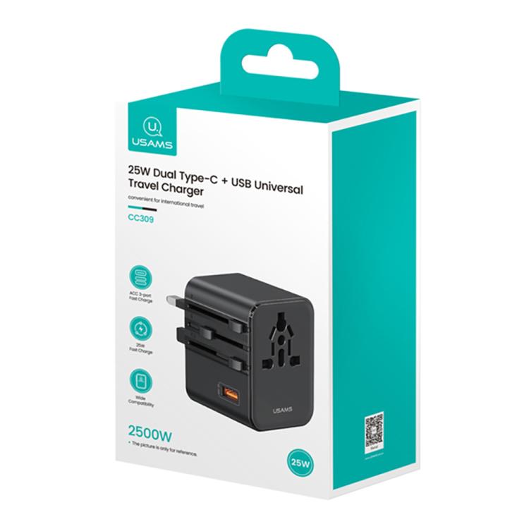 USAMS CC309 25W Dual Type-C and USB-A Ports Universal Travel Charger, CC309