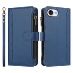 Custodia in pelle con chiusura magnetica, 9 scomparti per carte e cerniera, con cinturino da polso., For iPhone 17e / 16e, For iPhone 17 Pro Max, For iPhone 17 Pro, For iPhone 17