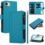 Custodia in pelle con chiusura magnetica, 9 scomparti per carte e cerniera, con cinturino da polso., For iPhone 17e / 16e, For iPhone 17 Pro Max, For iPhone 17 Pro, For iPhone 17