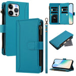 Custodia in pelle con chiusura magnetica, 9 scomparti per carte e cerniera, con cinturino da polso., For iPhone Air, For iPhone 16 Pro Max, For iPhone 16 Pro, For iPhone 16 Plus