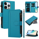 Custodia in pelle con chiusura magnetica, 9 scomparti per carte e cerniera, con cinturino da polso., For iPhone Air, For iPhone 16 Pro Max, For iPhone 16 Pro, For iPhone 16 Plus