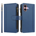 Custodia in pelle con chiusura magnetica, 9 scomparti per carte e cerniera, con cinturino da polso., For iPhone 16, For iPhone 15 Pro Max, For iPhone 15 Pro, For iPhone 15 Plus