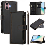 Custodia in pelle con chiusura magnetica, 9 scomparti per carte e cerniera, con cinturino da polso., For iPhone 16, For iPhone 15 Pro Max, For iPhone 15 Pro, For iPhone 15 Plus