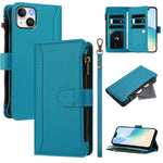 Custodia in pelle con chiusura magnetica, 9 scomparti per carte e cerniera, con cinturino da polso., For iPhone 16, For iPhone 15 Pro Max, For iPhone 15 Pro, For iPhone 15 Plus