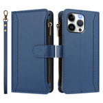 Custodia in pelle con chiusura magnetica, 9 scomparti per carte e cerniera, con cinturino da polso., For iPhone 14 Pro Max, For iPhone SE 2022 / 2020 / 8 / 7, For iPhone 13 Pro Max, For iPhone 13 Pro