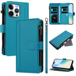 Custodia in pelle con chiusura magnetica, 9 scomparti per carte e cerniera, con cinturino da polso., For iPhone 14 Pro Max, For iPhone SE 2022 / 2020 / 8 / 7, For iPhone 13 Pro Max, For iPhone 13 Pro