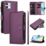 Custodia in pelle con chiusura magnetica, 9 scomparti per carte e cerniera, con cinturino da polso., For iPhone 13 mini, For iPhone 12 / 12 Pro, For iPhone 12 Pro Max, For iPhone 12 mini