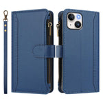 Custodia in pelle con chiusura magnetica, 9 scomparti per carte e cerniera, con cinturino da polso., For iPhone 13 mini, For iPhone 12 / 12 Pro, For iPhone 12 Pro Max, For iPhone 12 mini