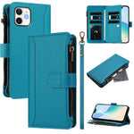 Custodia in pelle con chiusura magnetica, 9 scomparti per carte e cerniera, con cinturino da polso., For iPhone 13 mini, For iPhone 12 / 12 Pro, For iPhone 12 Pro Max, For iPhone 12 mini