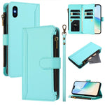 Custodia in pelle con chiusura magnetica, 9 scomparti per carte e cerniera, con cinturino da polso., For iPhone XR, For iPhone XS Max, For iPhone 8 Plus / 7 Plus
