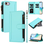 Custodia in pelle con chiusura magnetica, 9 scomparti per carte e cerniera, con cinturino da polso., For iPhone 14 Pro Max, For iPhone SE 2022 / 2020 / 8 / 7, For iPhone 13 Pro Max, For iPhone 13 Pro