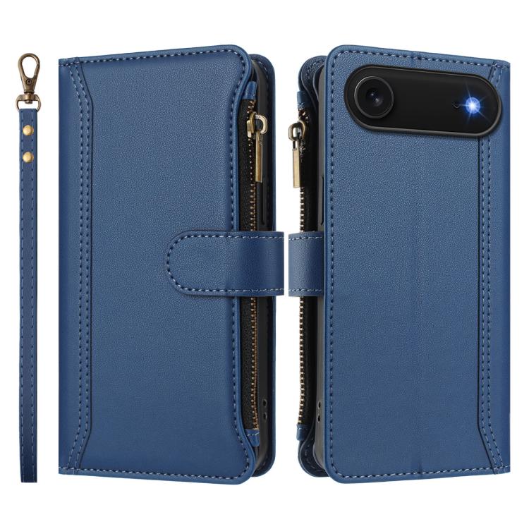 Custodia in pelle con chiusura magnetica, 9 scomparti per carte e cerniera, con cinturino da polso., For iPhone Air, For iPhone 16 Pro Max, For iPhone 16 Pro, For iPhone 16 Plus
