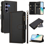 Custodia in pelle con chiusura magnetica, 9 scomparti per carte e cerniera, con cinturino da polso., For Samsung Galaxy S25 Edge 5G, For Samsung Galaxy S25 / S24 5G, For Samsung Galaxy S25+ / S24+ 5G, For Samsung Galaxy S25 Ultra 5G