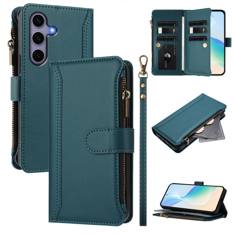 Custodia in pelle con chiusura magnetica, 9 scomparti per carte e cerniera, con cinturino da polso., For Samsung Galaxy S25 Edge 5G, For Samsung Galaxy S25 / S24 5G, For Samsung Galaxy S25+ / S24+ 5G, For Samsung Galaxy S25 Ultra 5G