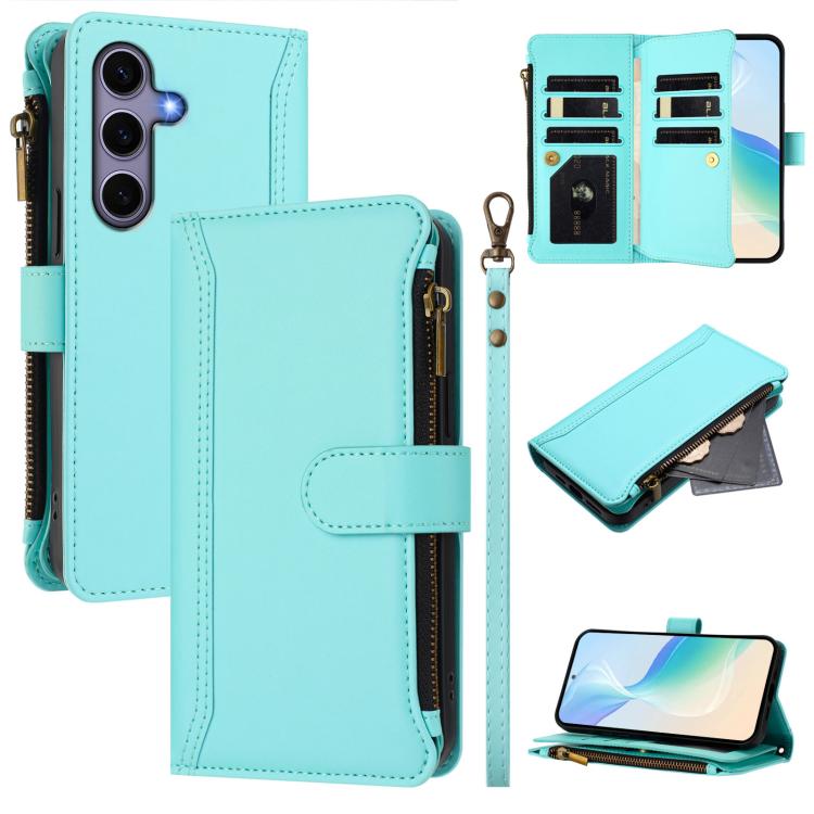 Custodia in pelle con chiusura magnetica, 9 scomparti per carte e cerniera, con cinturino da polso., For Samsung Galaxy S25 Edge 5G, For Samsung Galaxy S25 / S24 5G, For Samsung Galaxy S25+ / S24+ 5G, For Samsung Galaxy S25 Ultra 5G