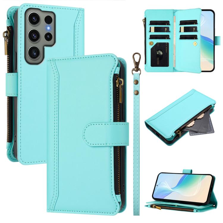 Custodia in pelle con chiusura magnetica, 9 scomparti per carte e cerniera, con cinturino da polso., For Samsung Galaxy S24 FE 5G, For Samsung Galaxy S24 Ultra 5G, For Samsung Galaxy S23 FE 5G, For Samsung Galaxy S23 Ultra 5G