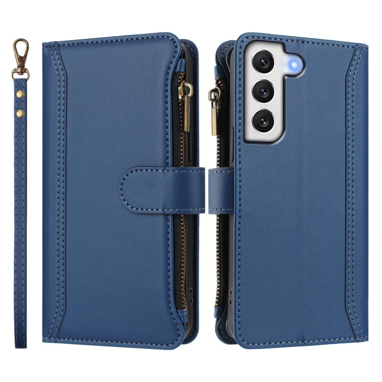 Custodia in pelle con chiusura magnetica, 9 scomparti per carte e cerniera, con cinturino da polso., For Samsung Galaxy S22+ 5G, For Samsung Galaxy S22 5G, For Samsung Galaxy S21 FE 5G, For Samsung Galaxy S21 5G