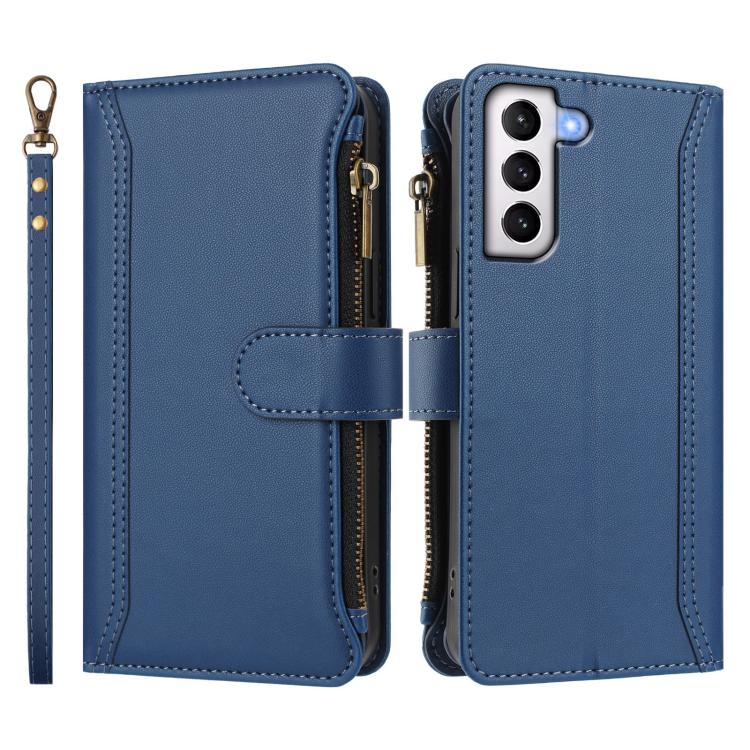 Custodia in pelle con chiusura magnetica, 9 scomparti per carte e cerniera, con cinturino da polso., For Samsung Galaxy S21+ 5G, For Samsung Galaxy S21 Ultra 5G