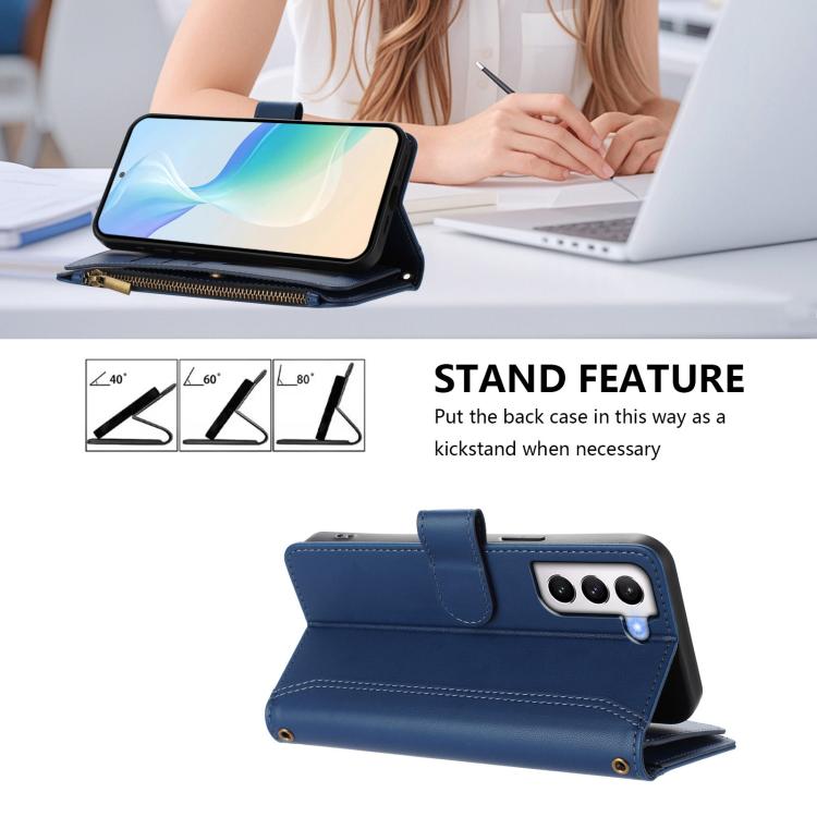 Custodia in pelle con chiusura magnetica, 9 scomparti per carte e cerniera, con cinturino da polso., For Samsung Galaxy S21+ 5G, For Samsung Galaxy S21 Ultra 5G
