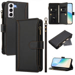 Custodia in pelle con chiusura magnetica, 9 scomparti per carte e cerniera, con cinturino da polso., For Samsung Galaxy S21+ 5G, For Samsung Galaxy S21 Ultra 5G