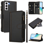 Custodia in pelle con chiusura magnetica, 9 scomparti per carte e cerniera, con cinturino da polso., For Samsung Galaxy S22+ 5G, For Samsung Galaxy S22 5G, For Samsung Galaxy S21 FE 5G, For Samsung Galaxy S21 5G
