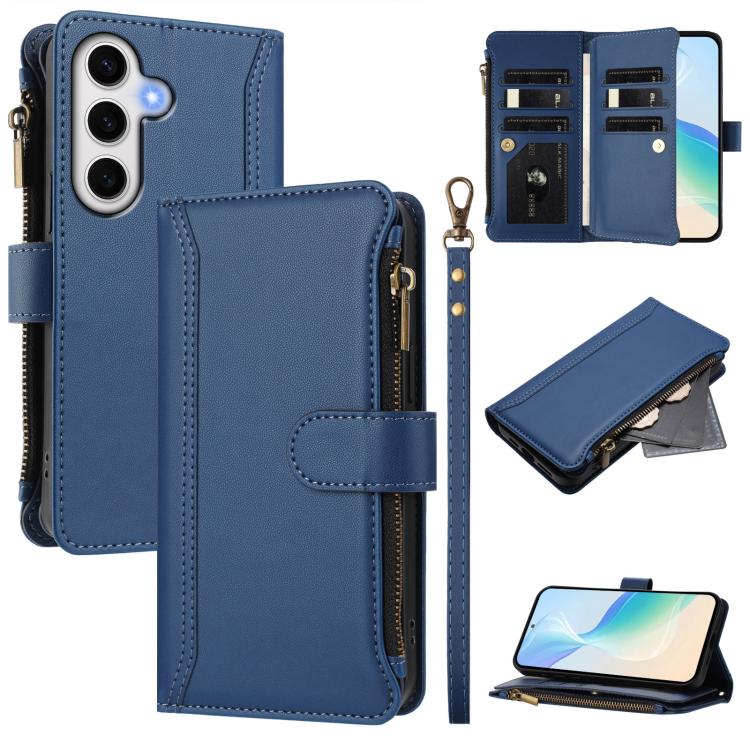 Custodia in pelle con chiusura magnetica, 9 scomparti per carte e cerniera, con cinturino da polso., For Samsung Galaxy S24 FE 5G, For Samsung Galaxy S24 Ultra 5G, For Samsung Galaxy S23 FE 5G, For Samsung Galaxy S23 Ultra 5G