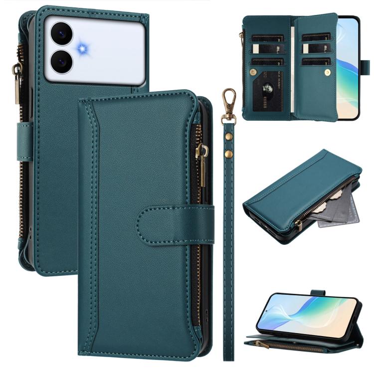 Custodia in pelle con chiusura magnetica, 9 scomparti per carte e cerniera, con cinturino da polso., For Samsung Galaxy S26+ 5G, For Samsung Galaxy S26 Edge 5G, For Samsung Galaxy S26 Ultra 5G, For Samsung Galaxy S26 5G