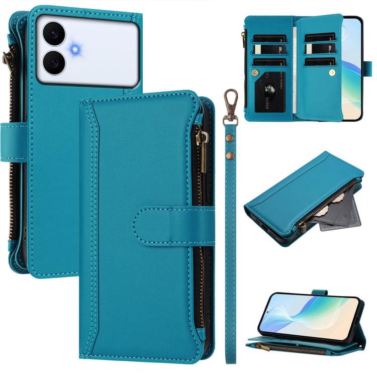 Custodia in pelle con chiusura magnetica, 9 scomparti per carte e cerniera, con cinturino da polso., For Samsung Galaxy S26+ 5G, For Samsung Galaxy S26 Edge 5G, For Samsung Galaxy S26 Ultra 5G, For Samsung Galaxy S26 5G