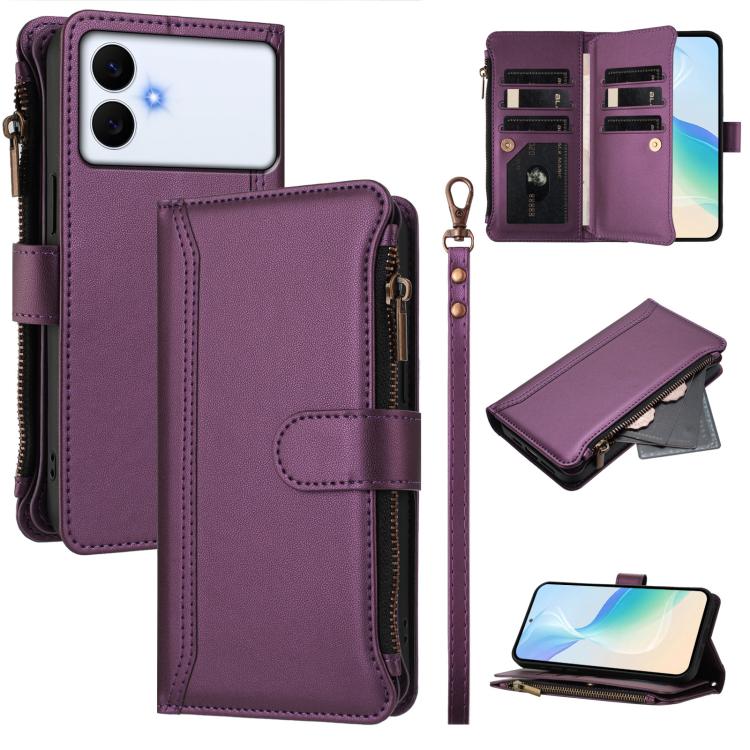 Custodia in pelle con chiusura magnetica, 9 scomparti per carte e cerniera, con cinturino da polso., For Samsung Galaxy S26+ 5G, For Samsung Galaxy S26 Edge 5G, For Samsung Galaxy S26 Ultra 5G, For Samsung Galaxy S26 5G