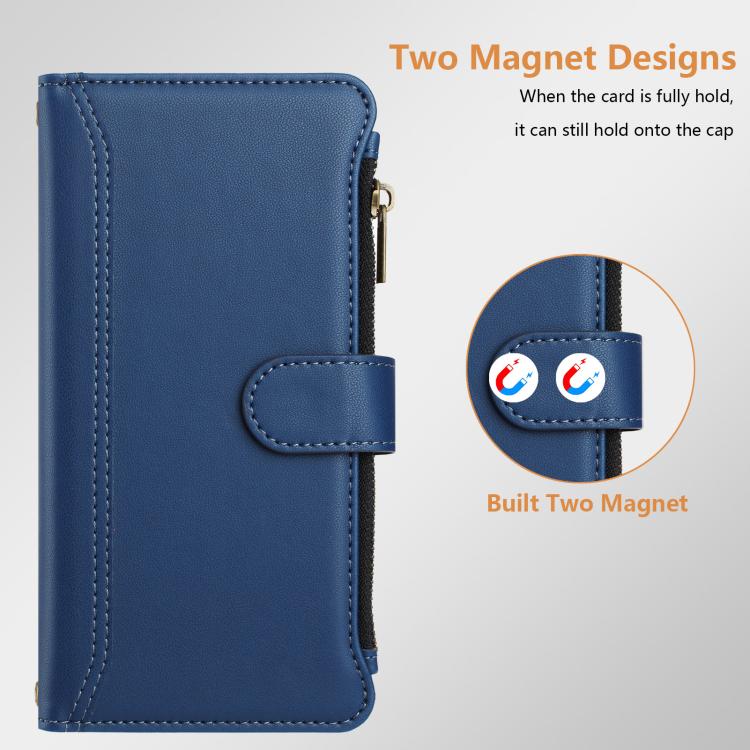 Custodia in pelle con chiusura magnetica, 9 scomparti per carte e cerniera, con cinturino da polso., For Samsung Galaxy S26+ 5G, For Samsung Galaxy S26 Edge 5G, For Samsung Galaxy S26 Ultra 5G, For Samsung Galaxy S26 5G