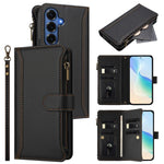 Custodia in pelle con chiusura magnetica, 9 scomparti per carte e cerniera, con cinturino da polso., For Samsung Galaxy S26+ 5G, For Samsung Galaxy S26 Edge 5G, For Samsung Galaxy S26 Ultra 5G, For Samsung Galaxy S26 5G