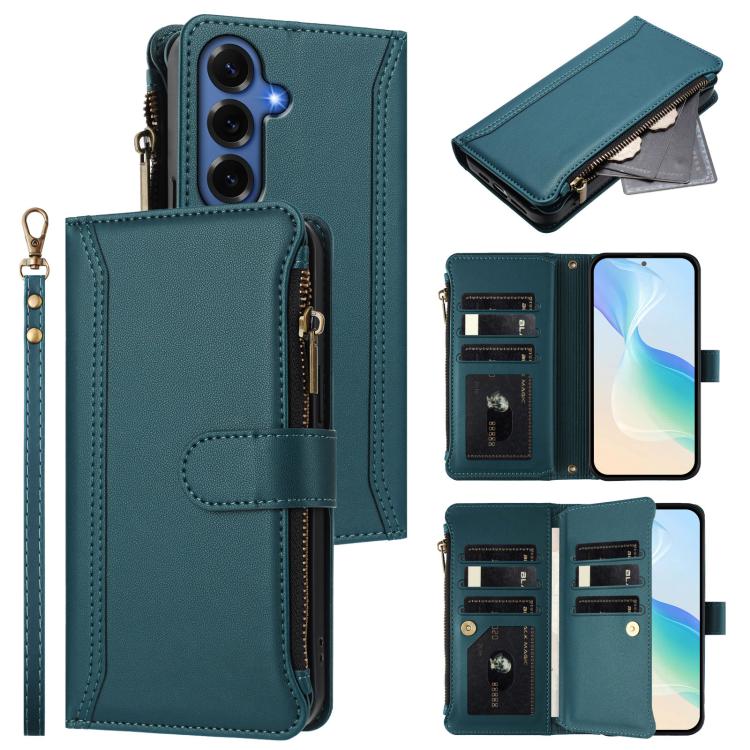 Custodia in pelle con chiusura magnetica, 9 scomparti per carte e cerniera, con cinturino da polso., For Samsung Galaxy S26+ 5G, For Samsung Galaxy S26 Edge 5G, For Samsung Galaxy S26 Ultra 5G, For Samsung Galaxy S26 5G